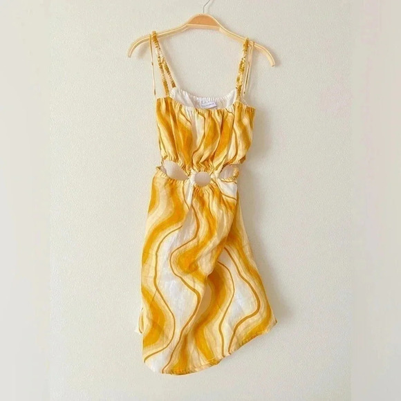 Faithfull The Brand Zuma Talamanca Print 100% Linen Cutout Mini Dress Size Small - Picture 4 of 7